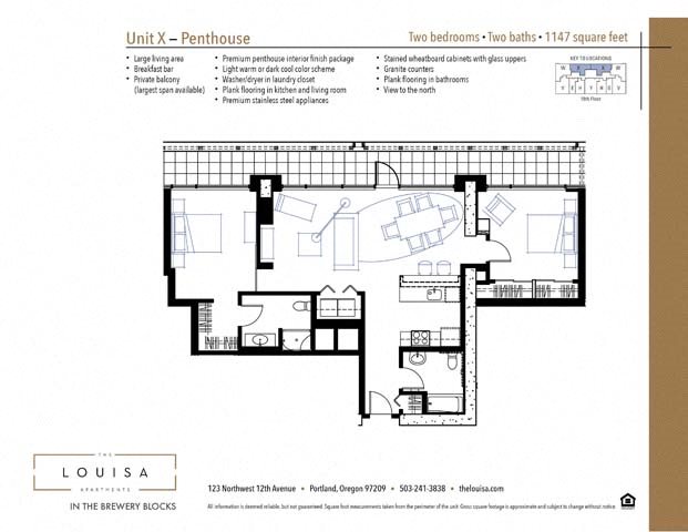 2 Bed 2 Bath (XPenthouse) Floor Plan 2 Bed 2 Bath (XPenthouse) Floor Plan at The Louisa Apartments in Portland, Oregon